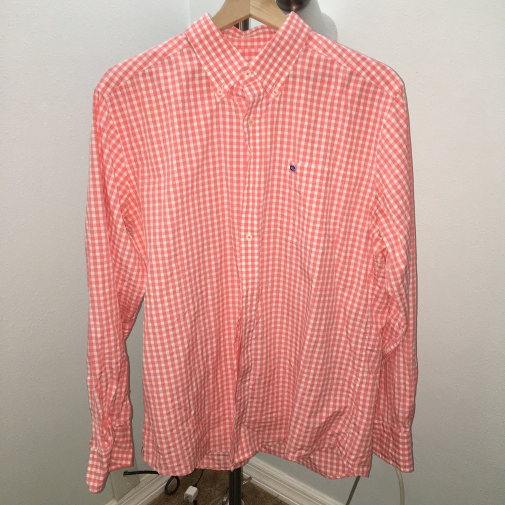 Southern Tide - Orange Gingham Button Down - Large